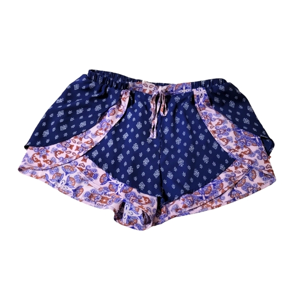 Xhilaration Pants - XHILARATION Women's Pull On Layered Shorts Blue & Pink- L
